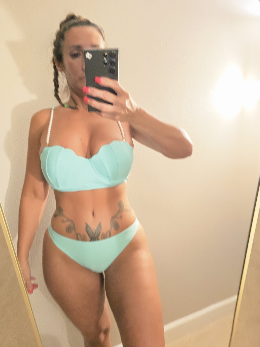Pg11 Light Aqua Two-Piece Bikini Set with Sheer Skirt - Picture 9 of 11